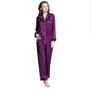 Intimissimi Purple Silk Satin Contrast Trim 2 Pc Pajama Set Size Small